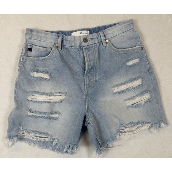 Kancan Juniors Lt Wash Distressed High Rise Cut-off Denim Shorts Cotton Sz 9 - Picture 1 of 8